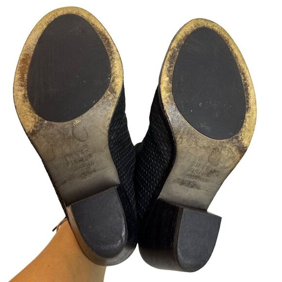 Eileen Fisher Womens Black Woven Open-Toe Ankle Booties 8.5 With Back Zipper Clo - Picture 6 of 6
